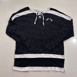Victoria's Secret PINK Oversized Lace-up Varsity Crew Pullover, Size Small